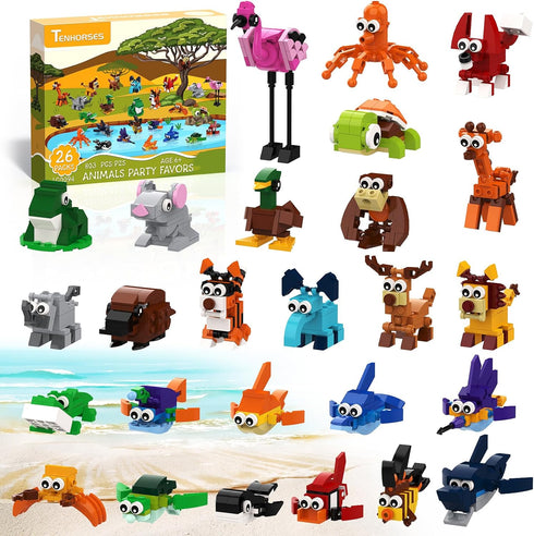 Tenhorses Party Favors for Kids Building Set, 26 Pack Animals Building Block