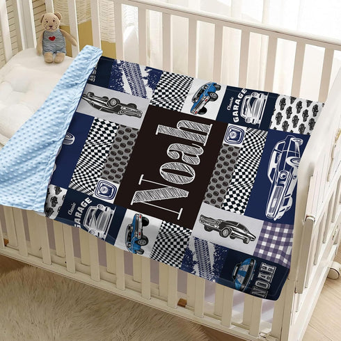 Cozy Personalized Baby Blanket for Boys, Personalized Baby Gifts, Custom Name Baby Blanket, Plush and Blanket with Navy