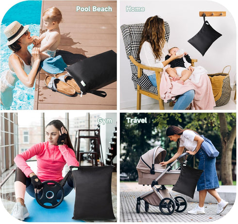 (Black,3 Pack) wegreeco Wet Dry Bag for Baby Swimsuit, Small Wet Dry Bag for Clothes Diaper and Breast Pump Parts