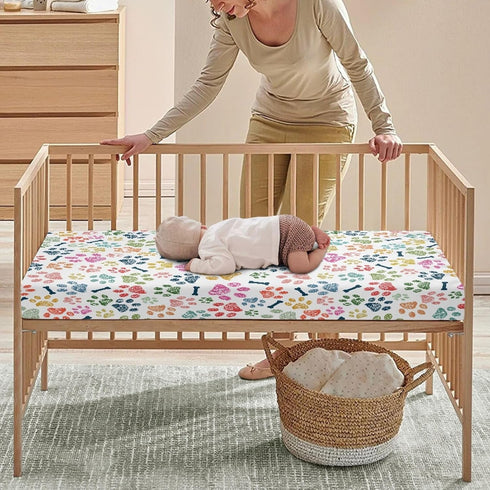 Streeyiu 52x28x8 Dog Paw Baby Crib Sheets for Boys Girls Colorful Paws Fitted Crib Sheet for Standard Crib and Toddler