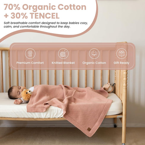 70% 30% 30x40 Inch, Baby Knitted Blanket Organic Cotton Tencel Soft Breathable Swaddle & Receiving Blanket for Newborns