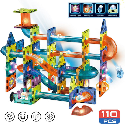 110 3D Set, Contixo STEM Building Toys - pcs Marble Magnetic Run Tiles Learning Stacking Educational Building Blocks