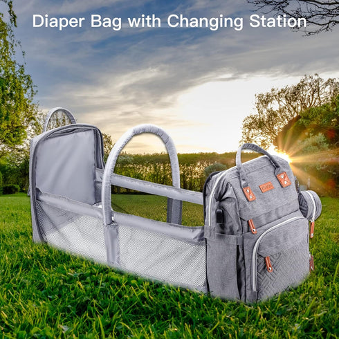 Backpack ISMGN Diaper Bag with Changing Station, Large Diaper Bag, Baby Bag, Multifunctional Diaper Bag, Gray