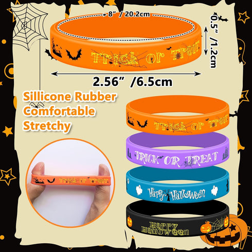 Lesnala 48 Pcs Halloween Silicone Wristband, 4 Classic Styles for Kid Holiday Gifts, Party Favor and Goodie Bag Fillers