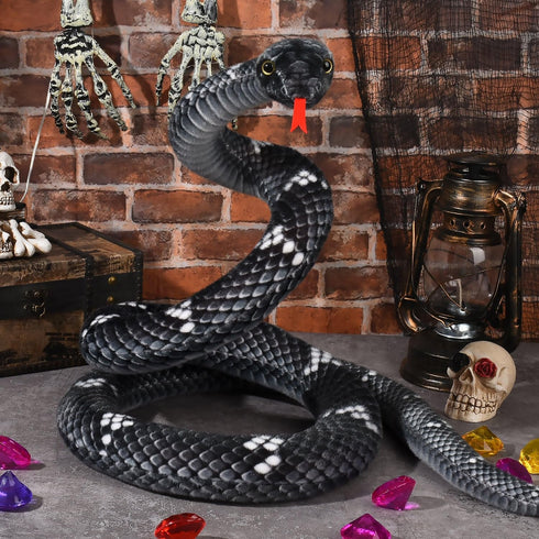 Snake Plush, Stuffed Snake Animal, 80in Large Toy Snakes for Kids, Giant Stuffed Animals Snake, Lifelike Plush Snake for Birthday Gift Party Prank Prop (Black)