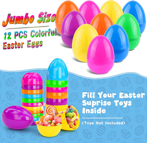 12 6 Inch PCS Jumbo Easter Eggs Colorful Giant Plastic Easter Eggs Fillable Large Suprise Egg for Easter Themed Hunt