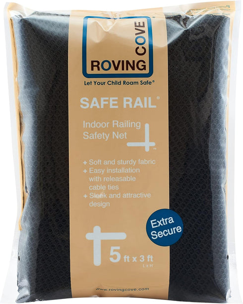 Roving Cove Stair Banister Guard 5ft x 3ft, Railing Safety Net for Baby Proofing, Child Safety Gate Cover, Ebony Black
