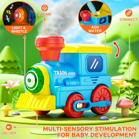 Set 3 1-3 4 5 6+ Train for Toddlers w/Steam, Music & Lights - Electric Train Toy for Kids with Tracks Accessories