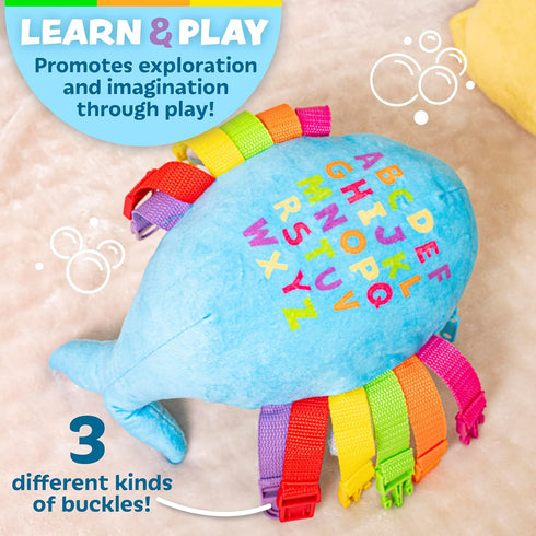 Buckle Toys - Bubbly Narwhal - Develop Fine Motor Skills - Sensory Learning Activity Toys - Toddler Plane Travel