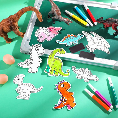 Gemscream 30 3.15 Inches Pcs Dinosaur Painting Crafts Kit for Kids Magnets Color Your Own Dinosaur Cutouts Party Favors