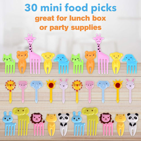 GO FRESH Food Picks for Kids, 30 Pieces Animal Bento Deco Set, Mini Cartoon Toothpick for Baby Showers and Kids Parties