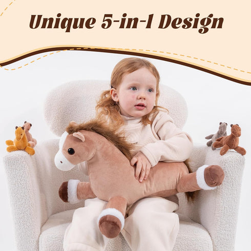 5Pcs Mommy 3.3 lbs Horse Stuffed Animal, Large Horse Stuffed Animal with Babies Inside, Weighted Pony Stuffed Animals