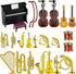 24 Pieces Dollhouse Miniature Musical Instruments Set, Violin, Piano, Trumpet, Saxophone, Electric Guitar (Black Piano)