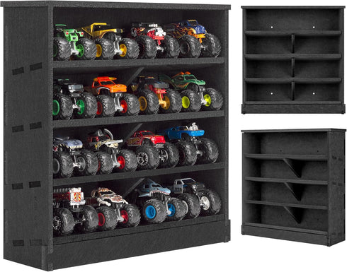 Felt Monster Trucks Display Case, Wall-Mounted 16 Slot Storage Case, Groove Fixation