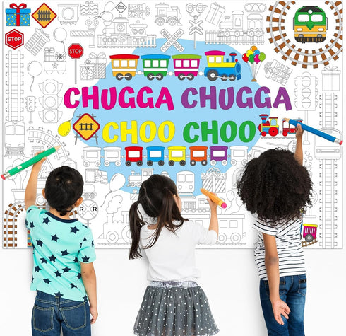 Train Giant Coloring Poster Train Party Favors Large Transportation Drawing Tablecloth DIY Art Drawing Coloring Mat