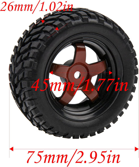 12mm Hex Rubber Tires & Plastic Wheel Rims with Foam, 75mm/2.95'' for HSP Tamiya HPI Kyosho 1/10 Touring Car, WLtoys