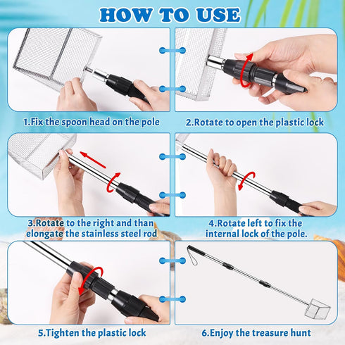 Niuyhe 2 Ps Shell Scooper for Beach, Shark Tooth Sifter with Stainless Steel Adjustable Long Handle, Sand Sifter