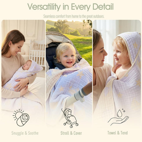 32 32 Inches, Ultra-Soft Muslin Baby Towel - x Ideal for Bath & Beach, Suitable for Both Boys & Girls from Newborns