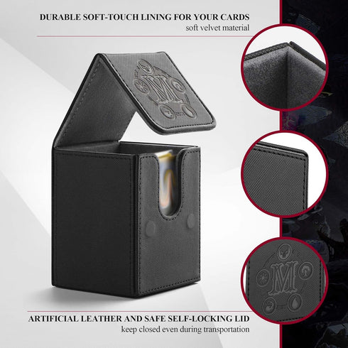 Card Deck Box for MTG Card Storage Box Holds 100 Plus Single Sleeved Cards, Microfiber Lining and Leather Card Box Compatible with Trading Card Games TCG, Yugioh Cards, etc.(Vertical-Black)