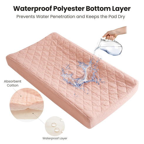 2 Pack, Konssy Waterproof Muslin Changing Pad Cover Quilted Cotton Fitted Diaper Chang Table Cover, Soft Changing Pad