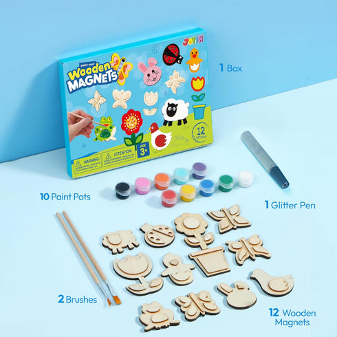 12 JOYIN Wooden Magnet Creativity Arts & Crafts Painting Kit for Kids, Decorate Your Own Painting Gift for Halloween
