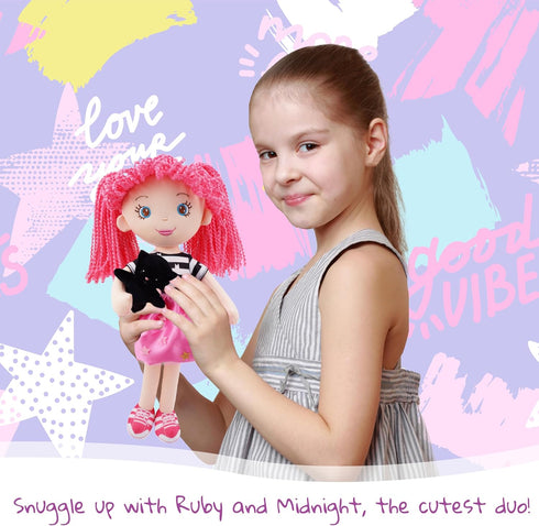 15" 1 June Garden Playmate Buddies - Plush Doll Mia with Her Stuffed Animal Companion Flamingo Rosie for Kids Year