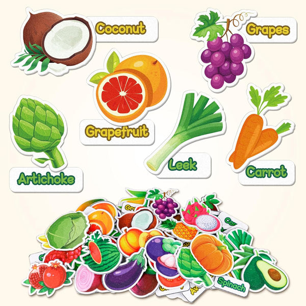 90 Felt Pieces Fruit Vegetable Felt Flannel Board Pieces - Educational Learning Toys for Kids Interactive Storytelling