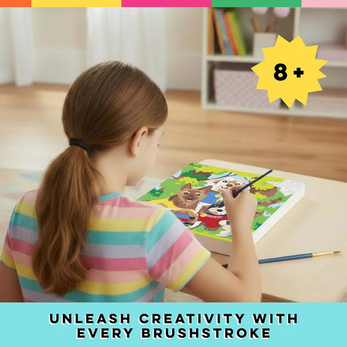 8+ Set 16 2 Bright Stripes iHeartArt Paint by Numbers Kit for Kids Ages | Dogs Day Out Theme | Art with Framed Canvas