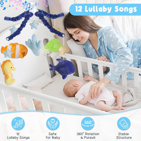 12 Ocean Crib Mobile - Musical Baby Mobile for Crib with Lullabies for Boys & Girls, Sea Animals Baby Crib Mobile