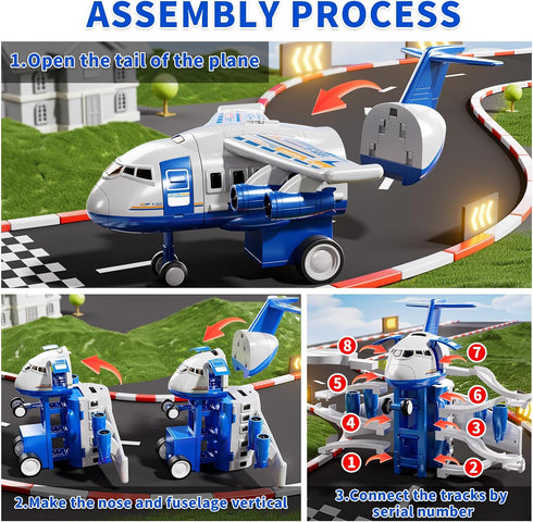 2-4 3-5 8 3-5 MSKOLER Airplane Toys for Toddlers - Boy Toy Car Race Tracks for Kids Ages with Small Car Toys, Toddlers