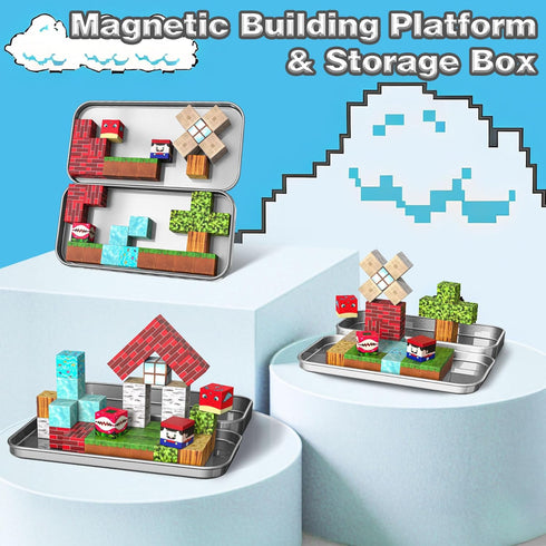 35 SKTMYY Magnetic Blocks, Travel Toys for Kids, Portable PCS Magnet Building Cubes with Metal Storage Box, Educational