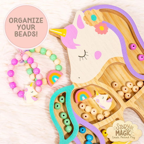 Story Magic Unicorn Bead Set, Create Your Own Magical Jewelry with 100+ Large Hole Wood Beads for Kids
