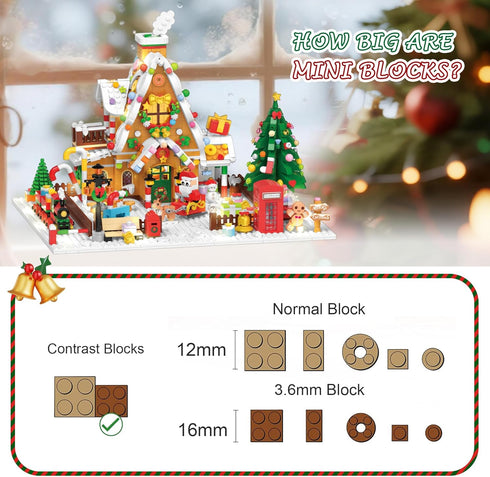 2025 Set 14+ (1763PCS) PLAXSOON Christmas Gingerbread House Courtyard Mini Building with Lights, Christmas Village