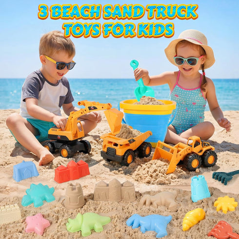 35PCS 3 Bucket,3 2 3-10 Beach Toys for Kids Sand Toys with Collapsible Dump Truck,Beach Shovel,Sand Castle Building