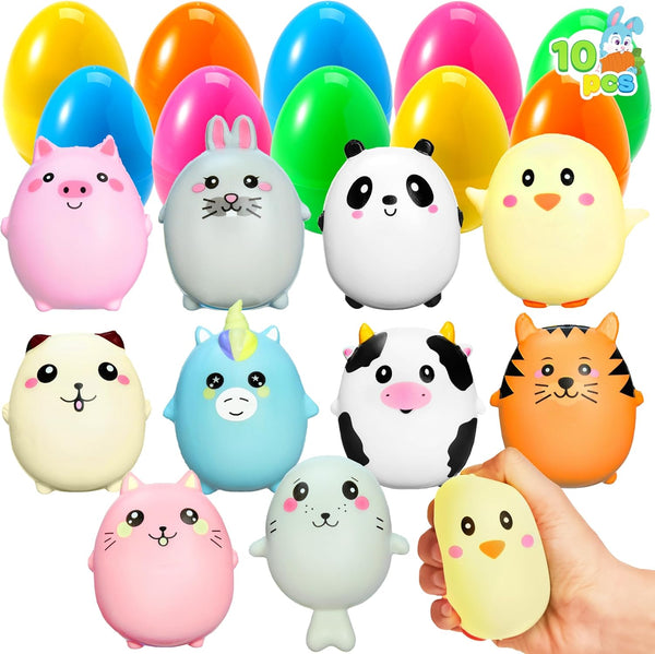 JOYIN 10 Pcs Jumbo Easter Eggs Filled with Cute Stress Reliever Animal