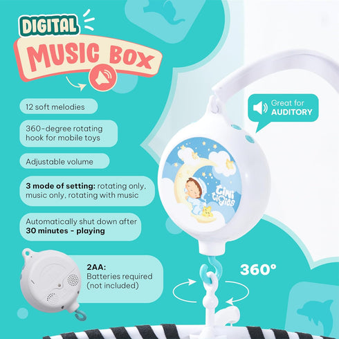 Montessori Mobile Baby for Crib (TINITIGIES) - Black and White Mobile Give Visual Stimulation to Engage Your Newborn