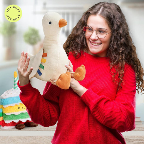 Cozy Itzy Ritzy Snuggles Plush Toy Soft Stuffed Animal for Babies, Kids & Adults Sensory Ribbons & Textured Fabrics