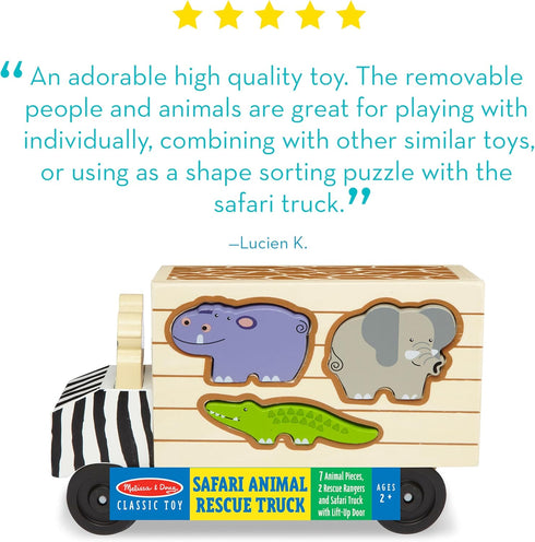 Melissa & Doug Animal Rescue Shape-Sorting Truck - Wooden Vehicle Toy with 7 Animals and 2 Play Figures for Toddlers