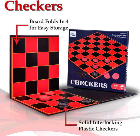 Checkers Board for Kids – Fun Checkerboard Game for Boys and Girls, Interlocking Checkers with Foldable Board