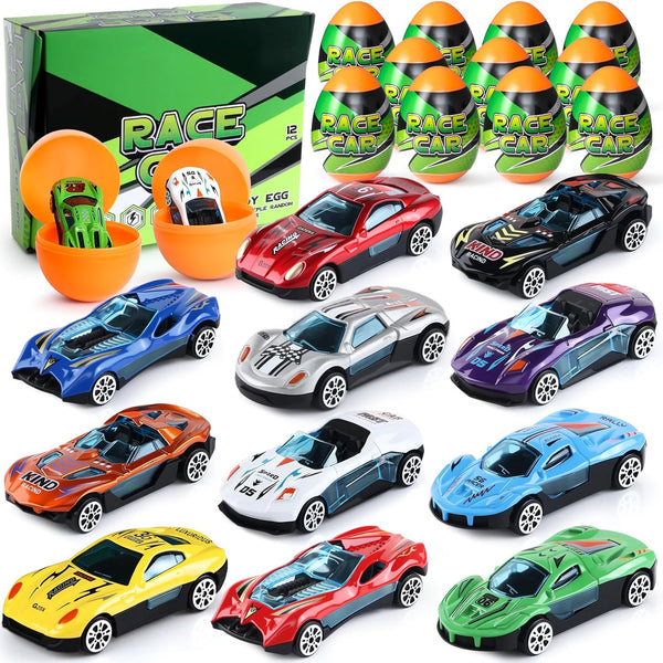 Cleboen Race Car Surprise Egg Set for Kids, 12 Pack Blind Eggs with
