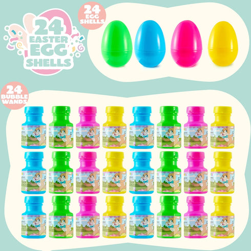 24 JOYIN Pcs Prefilled Easter Eggs Bubble Wands for Kids Party Favors, Basket Stuffers, Toys Inside for Children Fun