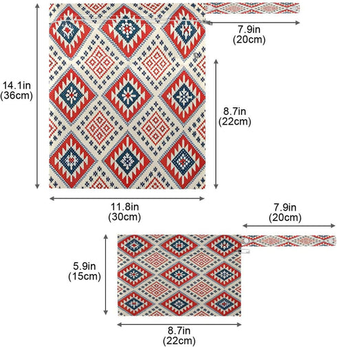 Haskirky 2 Boho Western Tribal Pcs Cloth Diaper Wet Dry Bags,Waterproof and Washable Bag for Travel Reusable Wet Bag