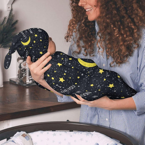 I Love You to The Moon and Back Newborn Baby Receiving Blanket with Beanie Hat Gifts for Boys and Girls