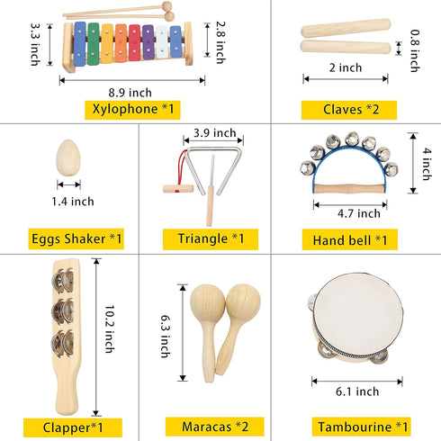Set MUSICUBE Musical Instrument for Toddler Baby Kid Wooden Percussion Instrument Musical Toys Xylophone Maracas Egg