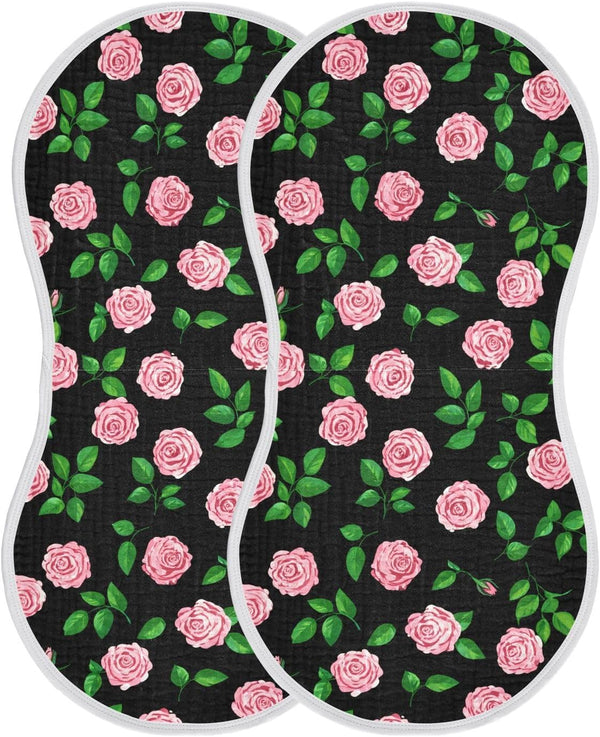 GOODOLD Black Rose Pattern Muslin Baby Burp Cloths - Super Absorbent and Soft