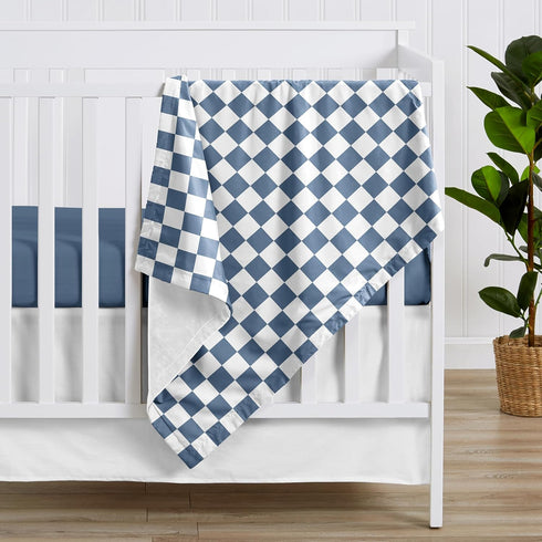 30x36in Sweet Jojo Designs Soft Baby Blanket (Blue Gingham Checkered Plaid) for Boys, Infant, Newborns, Toddler