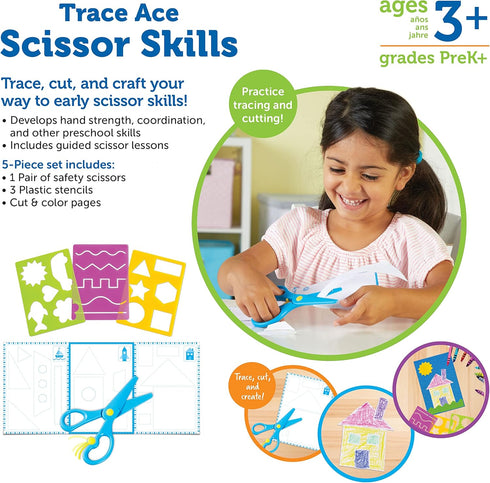 Set 3+ Learning Resources Trace Ace Scissor Skills - Develop Scissor Skills, Toddler Scissors, Preschool Learning