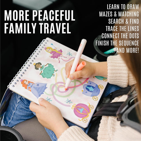 Kids Travel Educational Activity Book with Washable Markers - Car and Airplane Activities, Learning Toys for Ages 4-6