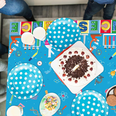 4 PCS Science Party Tablecloth Decorations, Mad Scientist Theme Birthday Party Supplies, 51 x 86in Rectangular Covers