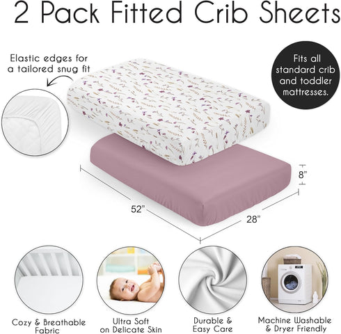 2-Piece Set Sweet Jojo Designs Baby Crib Sheets (Boho Garden Purple Floral) for Girls, Infant Nursery, Toddler Room